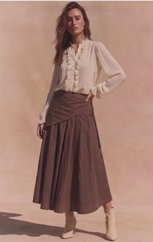 COTTON FLOWY MIDI SKIRT