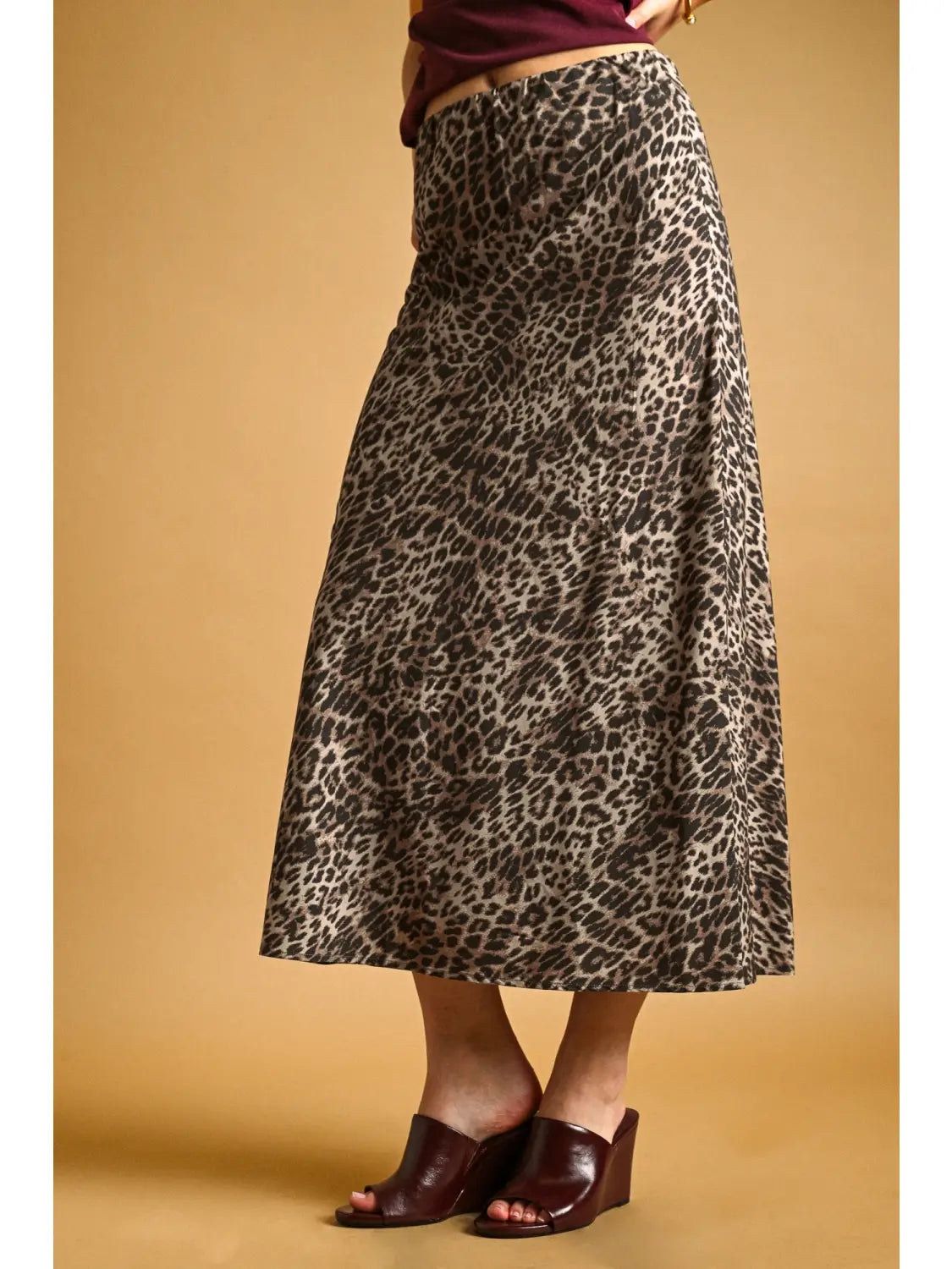 LEOPARD PRINT SATIN MAXI SKIRT