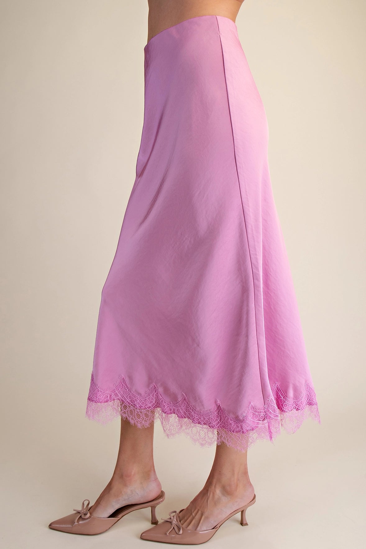 SATIN LACE MIDI SKIRT (3 COLORS)