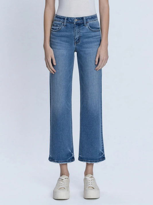 HIGH RISE MEDIUM WASH SLIM WIDE JEANS