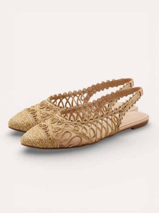BEACHY WOVEN RAFFIA SLING BACK FLATS