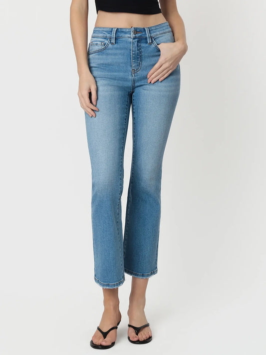 LEO HIGH RISE MEDIUM WASH KICK FLARE
