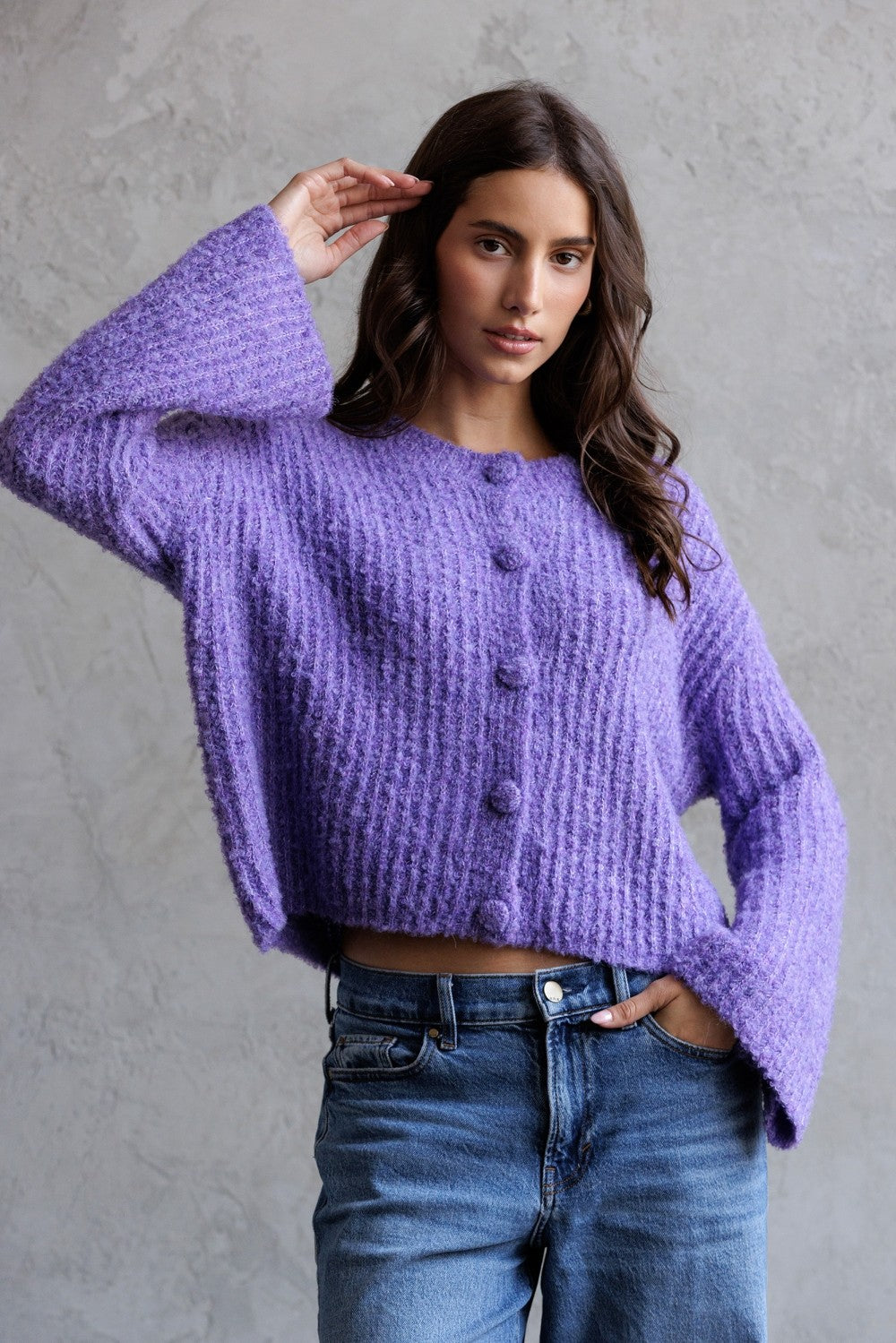 FLARED SLEEVE KNIT CARDIGAN SWEATER
