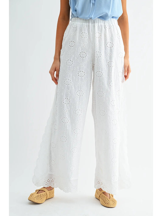 EYELET WIDE LEG TROUSERS