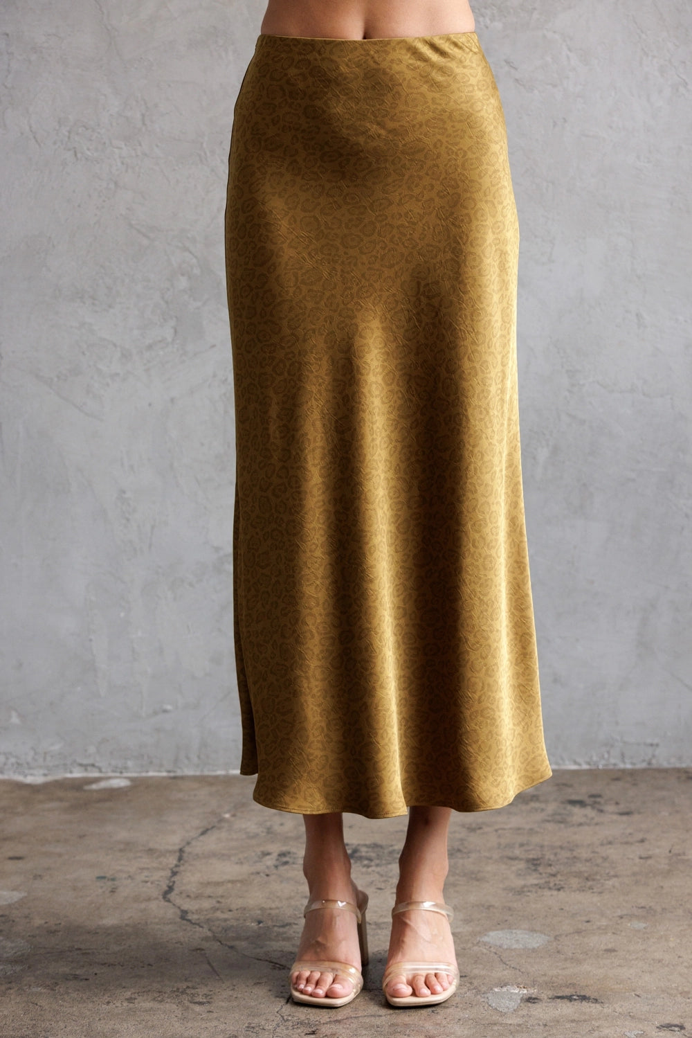 LEOPARD SATIN JAQUARD MIDI SKIRT