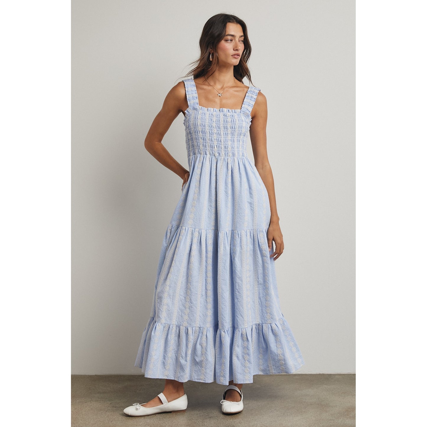 HARBOR STRIPE SMOCKED MAXI DRESS