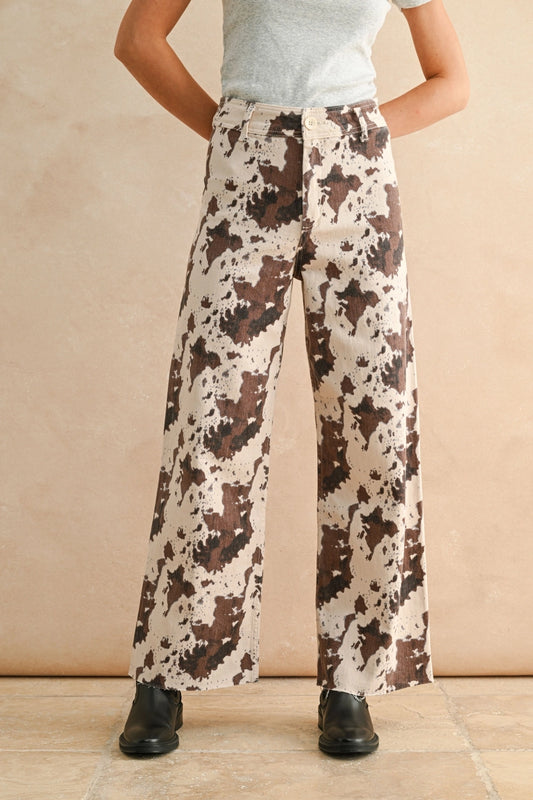 COW PRINT STRETCH PANTS