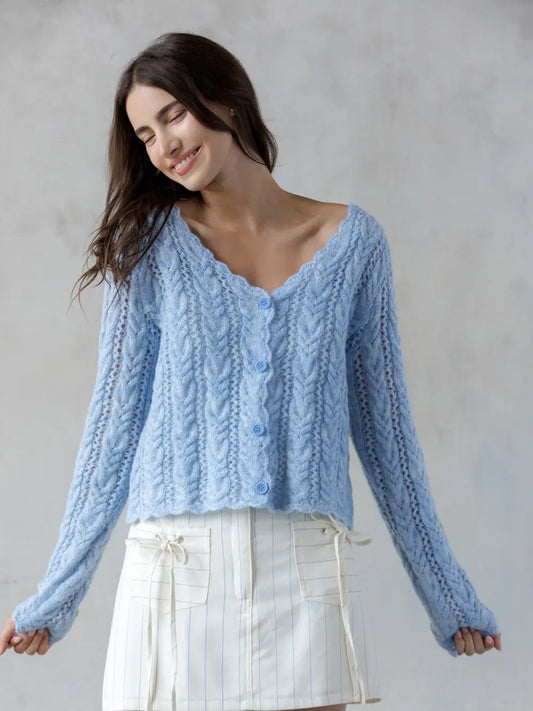 SKY BLUE TEXTURED CARDIGAN