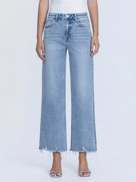 MID RISE FRAYED WIDE LEG JEANS