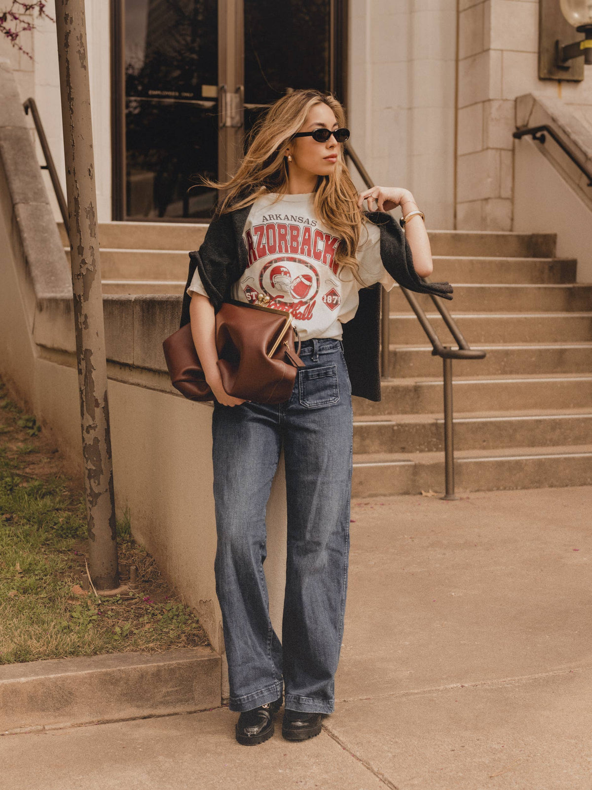 Arkansas Razorbacks Gridiron Football Off White Thrifted Tee