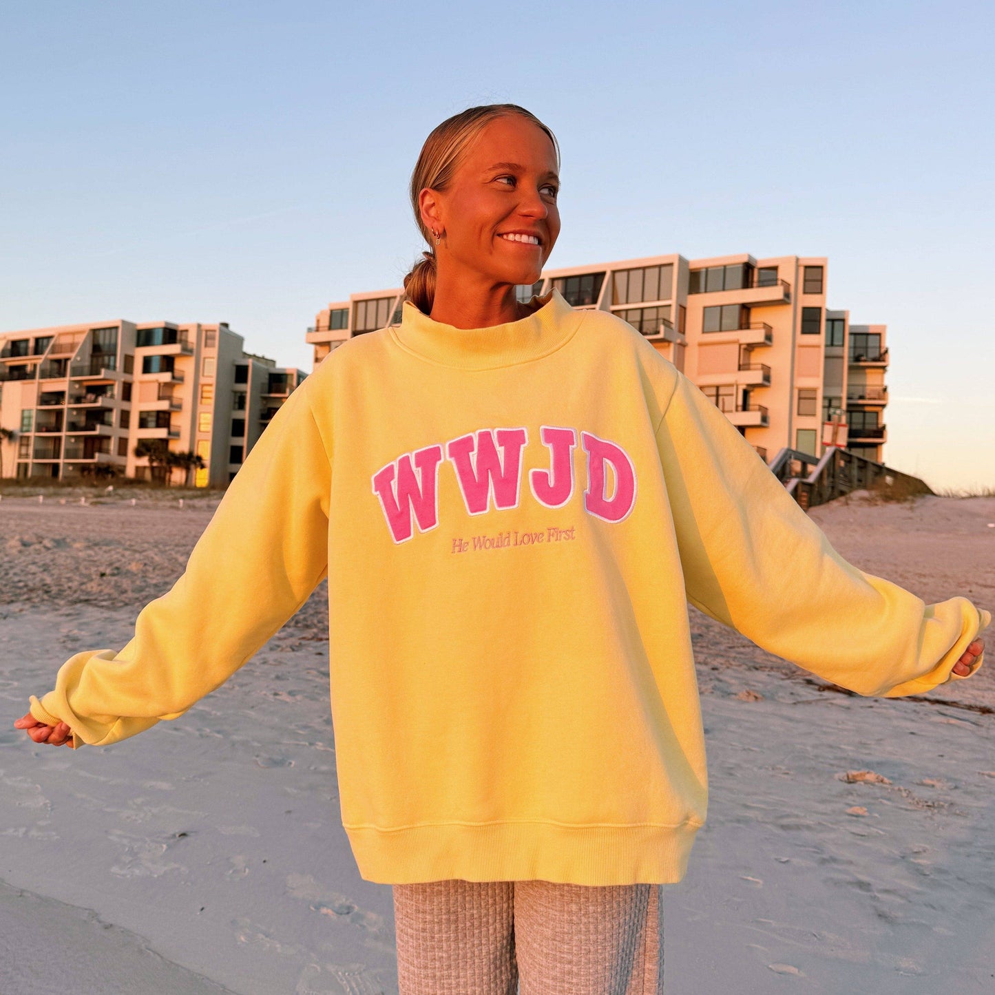 WWJD YELLOW MOCKNECK CREW