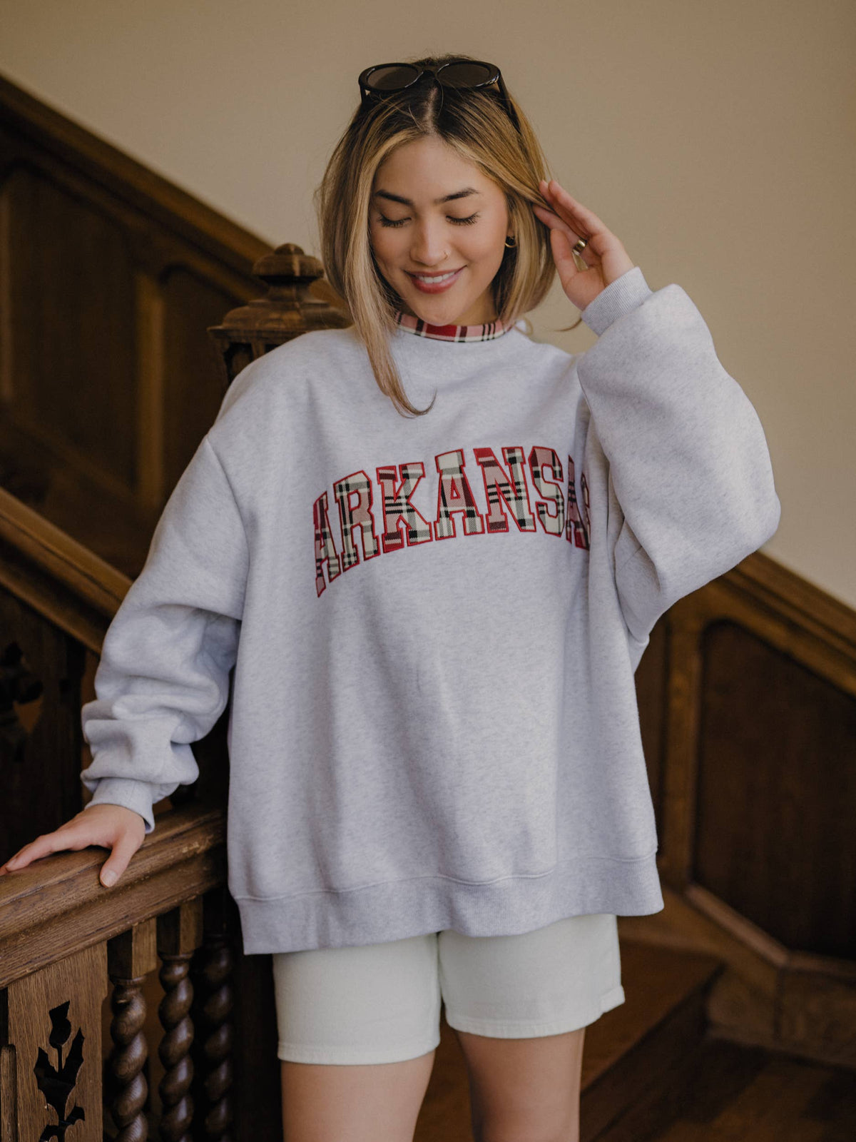 Arkansas Razorbacks Varsity Plaid Mock Neck Sweatshirt