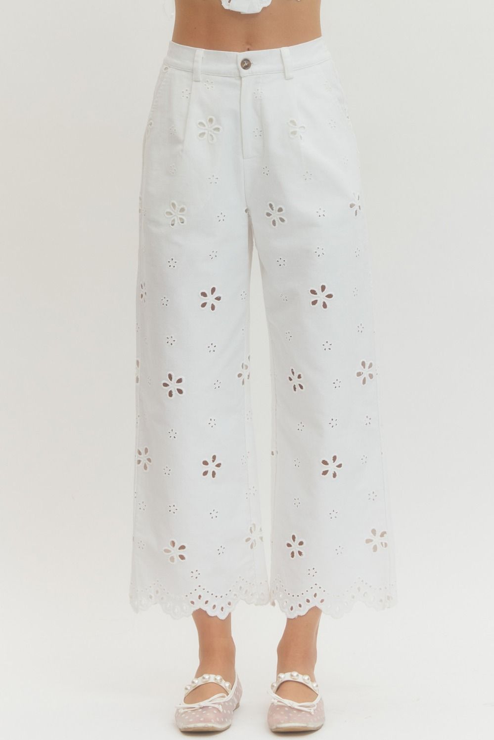 EYELET EMBROIDERED PANTS
