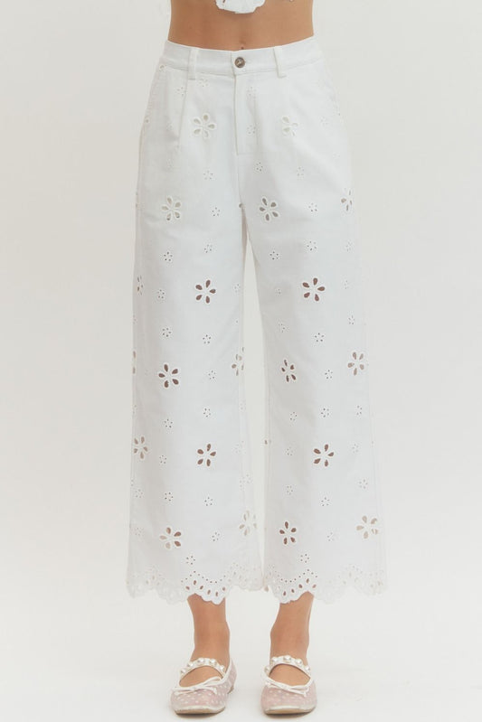 EYELET EMBROIDERED PANTS