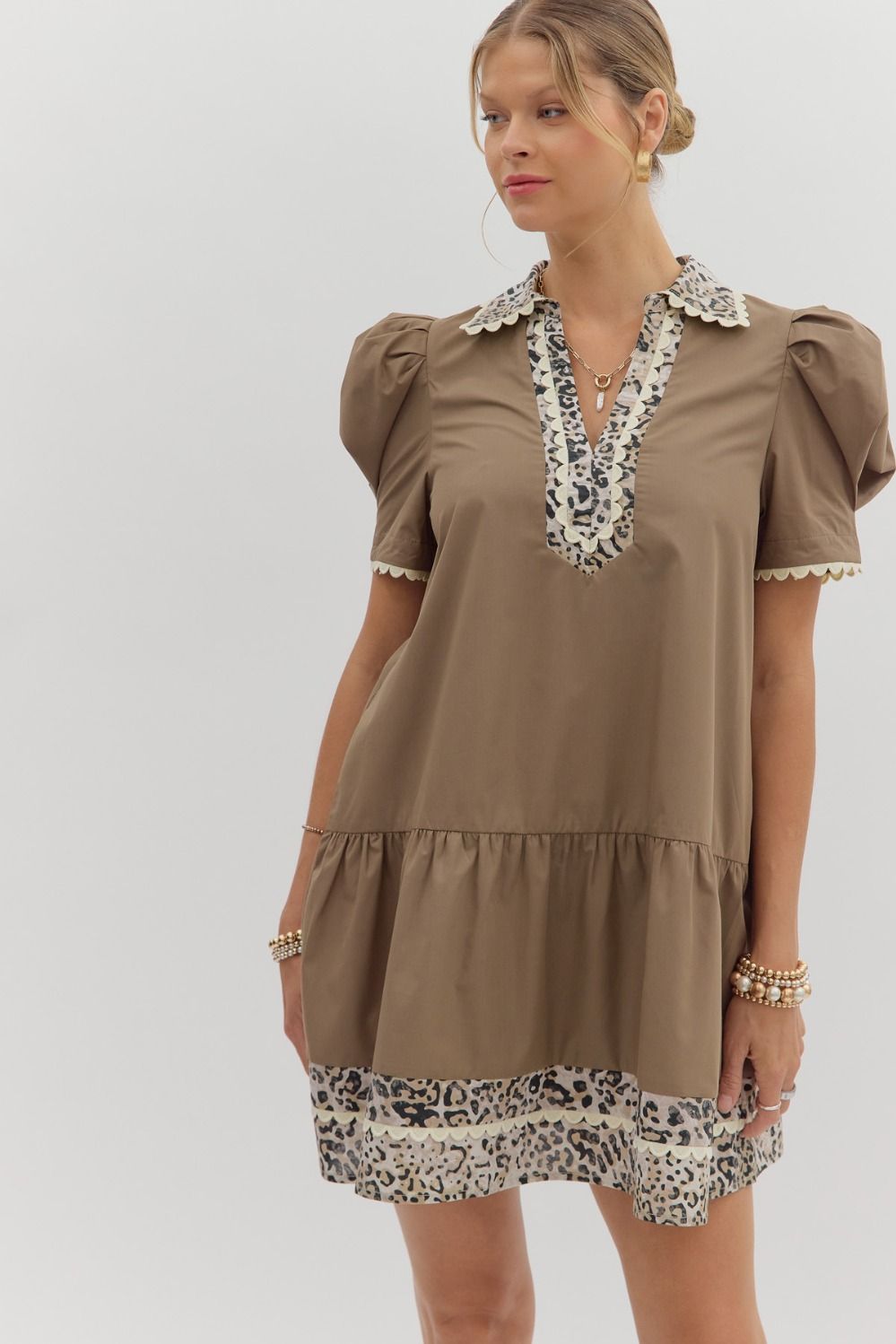 IN A DAZE LEOPARD DETAIL MINI DRESS