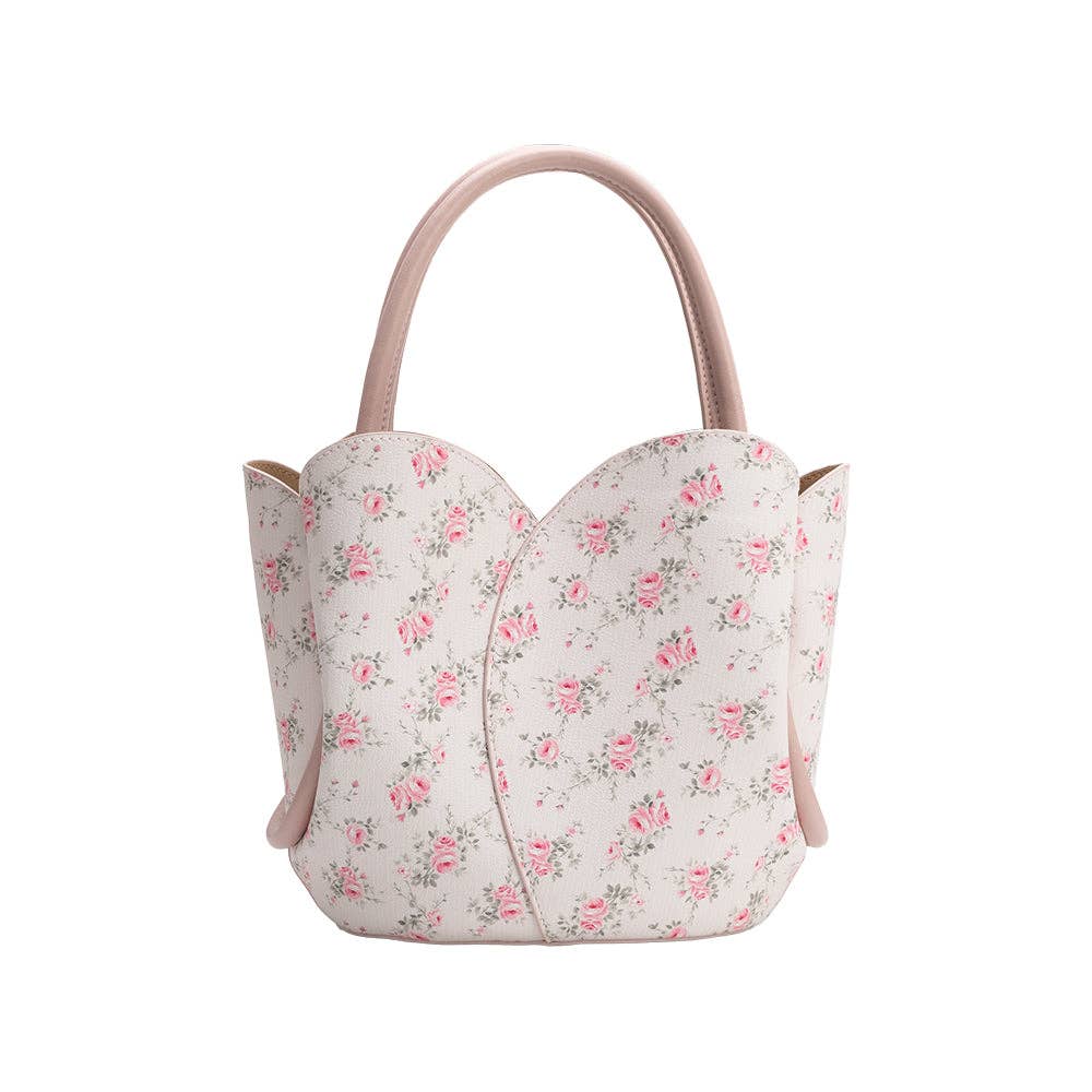 Tulip Pink Flowers Recycled Vegan Leather Top Handle Bag