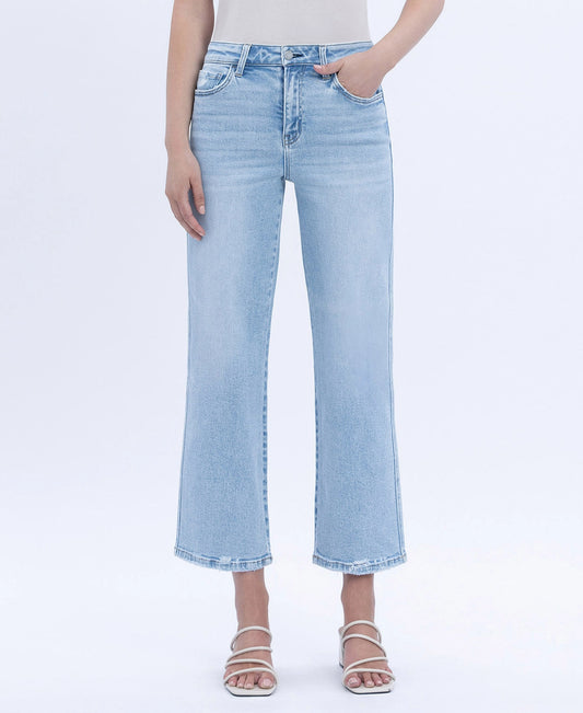 LIGHT WASH HIGH RISE CROPPED WIDE JEANS