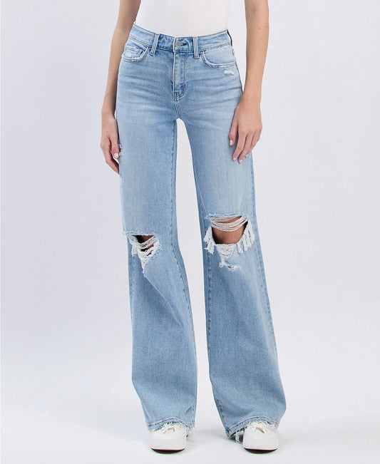 HALSEY HIGH RISE DISTRESSED WIDE LEG JEANS